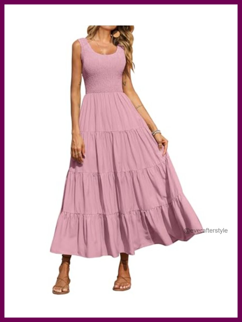 Smocked Tank Maxi Sundress Sleeveless Tiered A-Line Casual Dress with Pockets